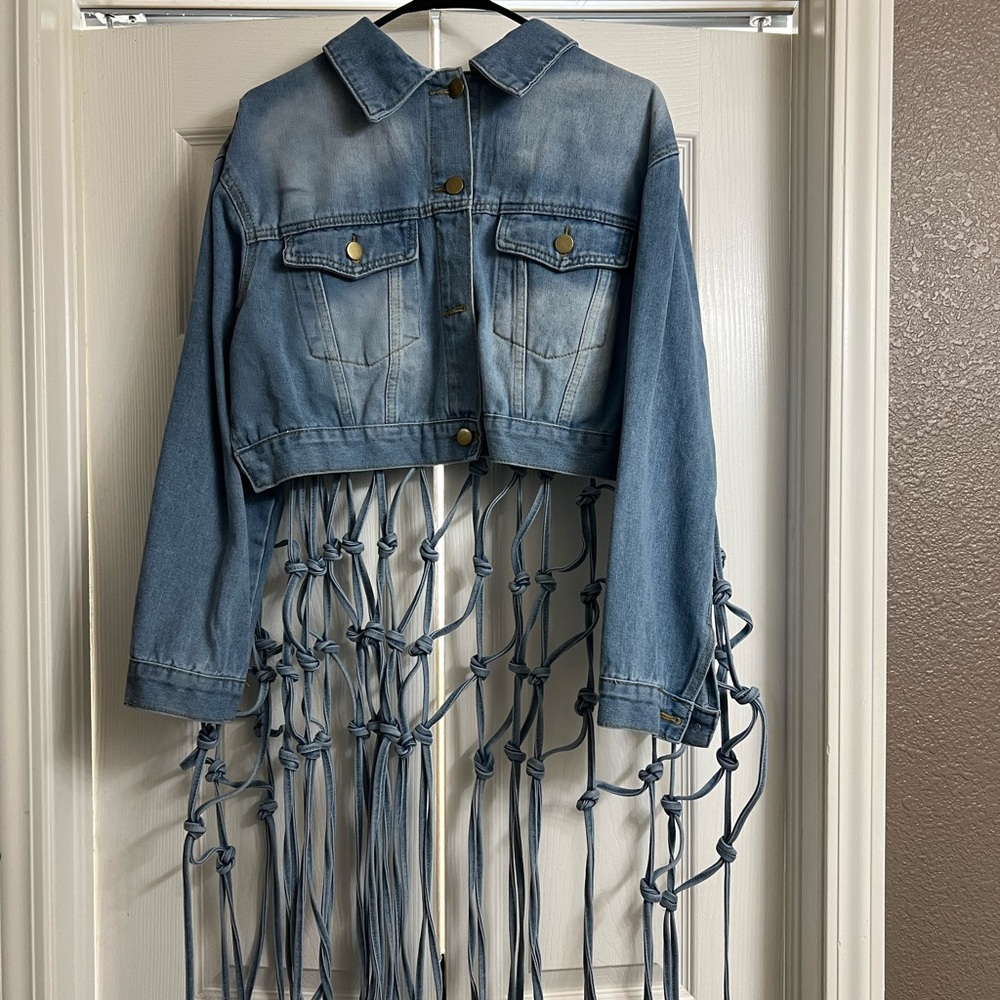 Stylish Blue Denim Fringe Jacket